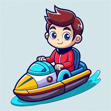 Premium Vector | A cartoon of a boy on a jet ski with a man on a jet ski