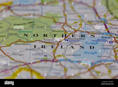 Northern Ireland Shown on a road map or Geography map and atlas Stock ...