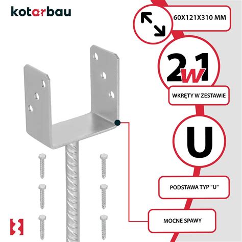 podstawa słupa z prętem do wmurowania 120 mm zestaw 4 szt Kotarbau