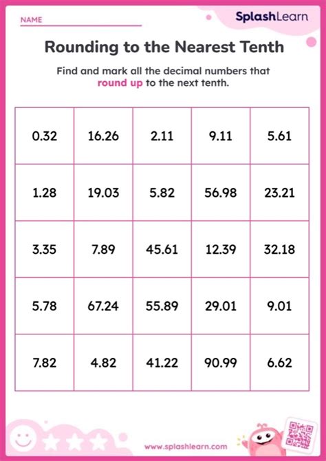 Round Up The Decimals To The Nearest Tenth Worksheet