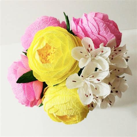 Crepe Paper Bouquet Yellow Pink Peonies Wedding Bouquet Bridal Bouquet ...