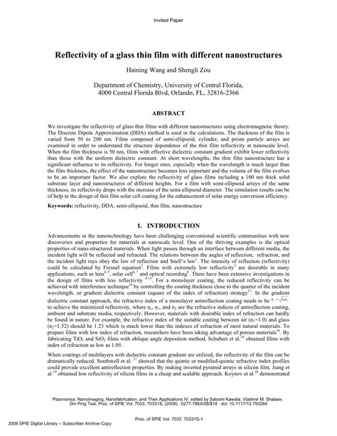 PDF Reflectivity Of A Glass Thin Film With Different Nanostructures