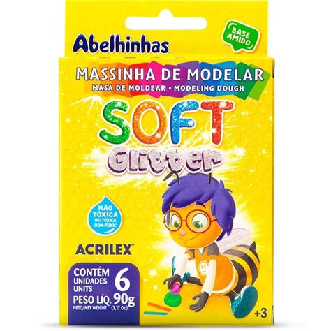 Massa De Modelar 6 Cores 90g Soft Glitter Acrilex 07360 Na Papelaria