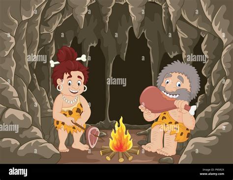 Cartoon prehistoric caveman couple with cave background Stock Vector Image & Art - Alamy