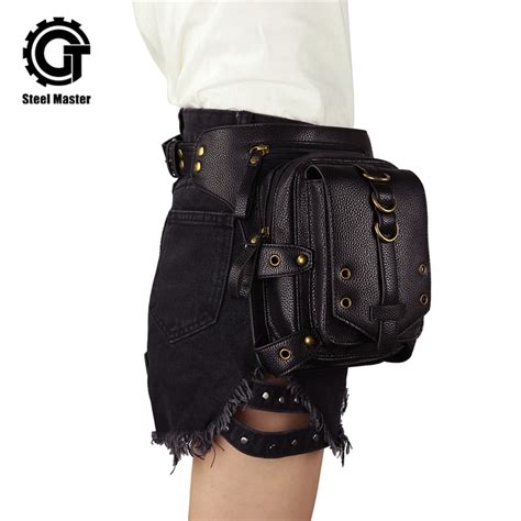 Gothic Punk Simple Mini Small Waist Bag Women Men Steampunk Rivet