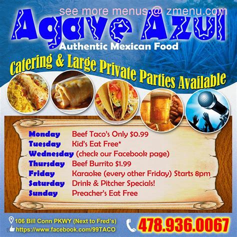 Menu at Agave Azul Mexican Restaurant, Gray