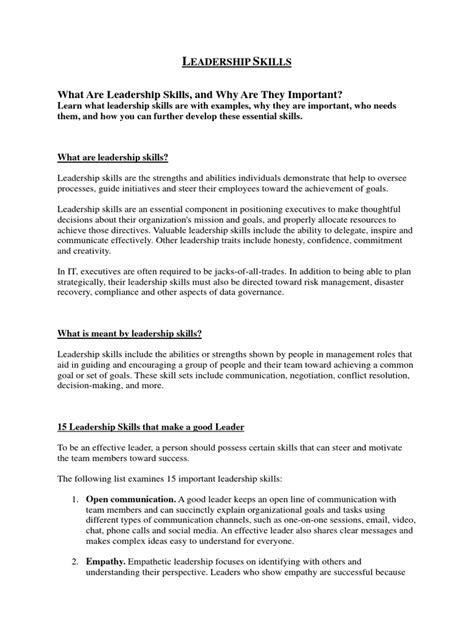 Study Materials Leadership Skills Download Free Pdf Leadership