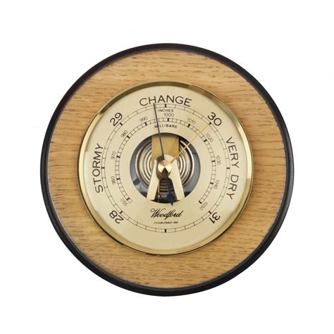 Woodford Wooden Oak Veneer Round Barometer Weather Forecast 18cm 1628