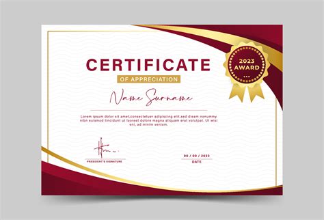 Award Certificate Template Fancy Red Color Gradation With Gold Outline Line Pattern Wave