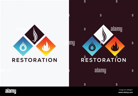 Minimalist Restoration Company Vector Logo For Fire Flame Drop And