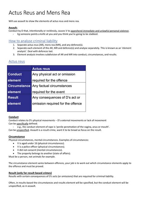 Actus Reus And Mens Rea Lecture Notes Actus Reus And Mens Rea Will