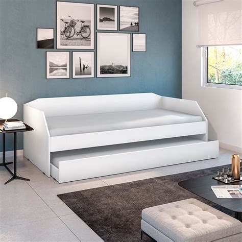 Bicama Solteiro Duo Cama Auxiliar Em Mdf Premium Branco