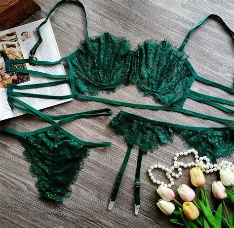 Green Lace Lingerie Set Black Lace Lingerie Sexy Lingerie Etsy