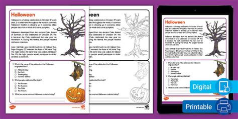 Third Grade Halloween Reading Passage Comprehension Activity