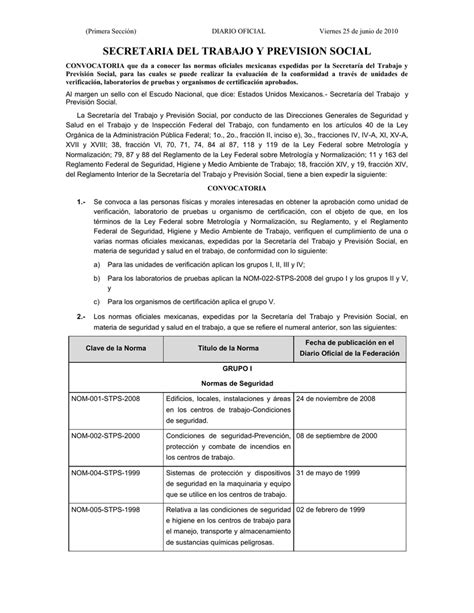 La Secretaría Del Trabajo Y Previsión Social Por Conducto De Las