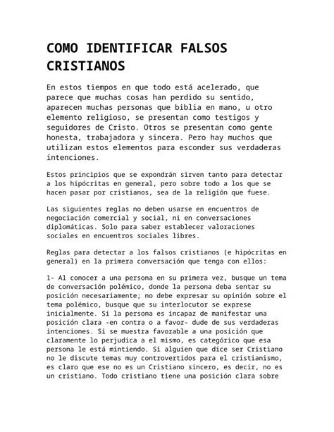 Docx Como Identificar Falsos Cristianos Dokumen Tips