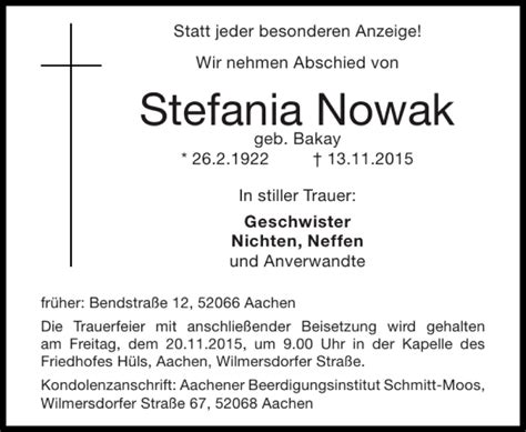 Traueranzeigen Von Stefania Nowak Aachen Gedenkt