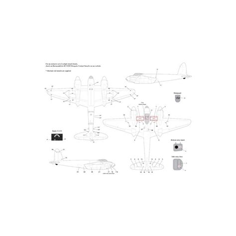 Décal Barracuda studios Pochoirs externes de Havilland Mosquito adaptés