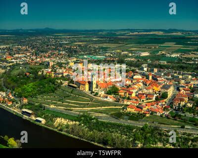 Melnik castle with its vineyard at river Labe, Melnik, Czech republic ...