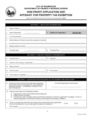 Fillable Online City Of Wilmington Non Profit Application And Affidavit