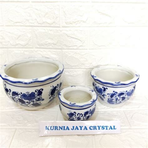 Jual Pot Keramik Biru Putih Ukuran 20 Cm Shopee Indonesia