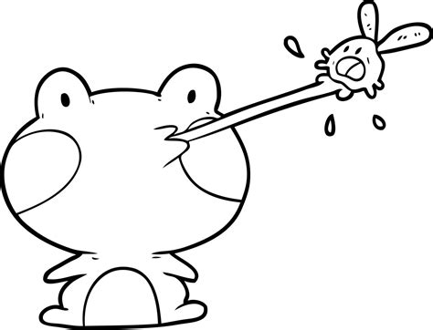 Cute Line Drawing Of A Frog Catching Fly With Tongue Vector