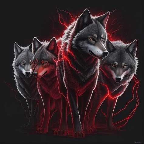 Premium Photo | A group of wolves that are painted on a black background