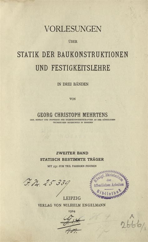 Vorlesungen Ber Statik Der Baukonstruktionen Und Festigkeitslehre Bd