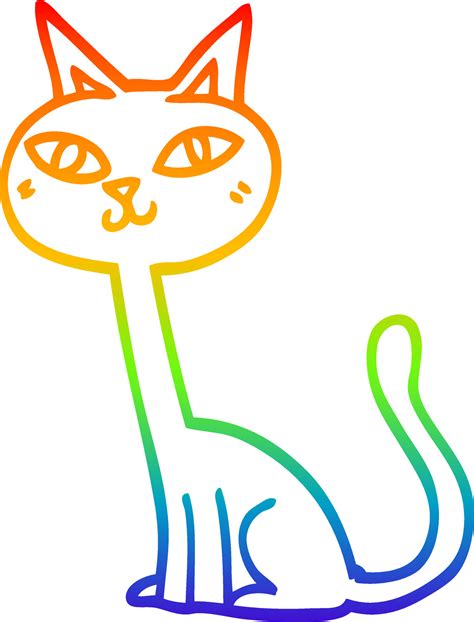 Regenbooggradi Nt Lijntekening Cartoon Kat Vectorkunst Bij Vecteezy