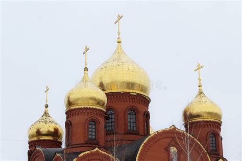 Golden Domes Of A Christian Temple In Russia A Full Length Temple