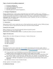 Types Of Material Handling Equipment Docx Types Of Material Handling