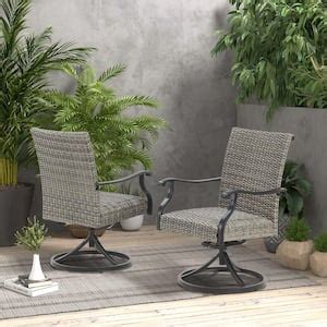 Ulax Furniture Black Swivel Steel Mesh Sling Outdoor Dining Chair In