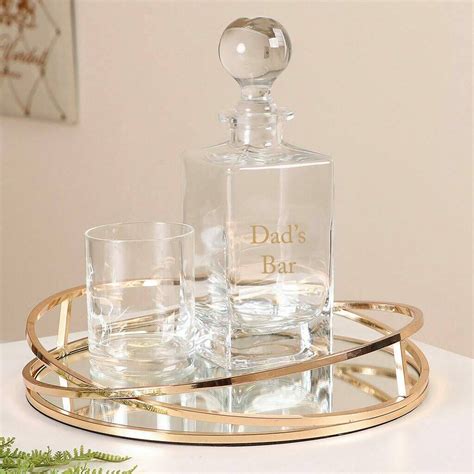 Personalised Whisky Decanter T Drinks Tray Glass Tray Decor Gold Drinks