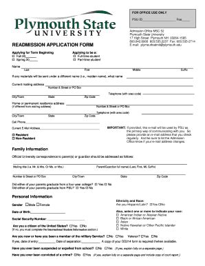 Fillable Online Plymouth Plymouth State University Application Form Fax