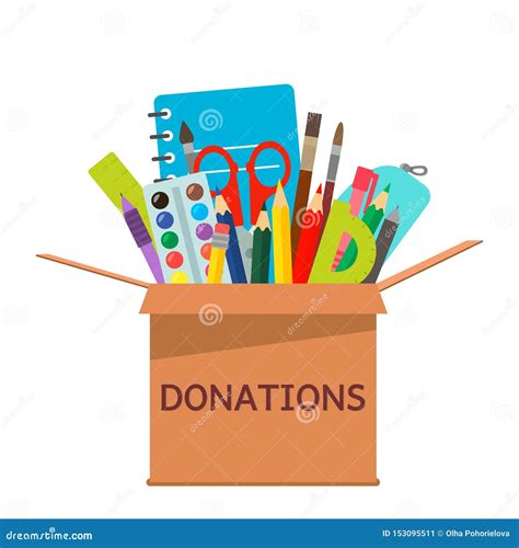 Brown Cardboard Box for Donations Full of Stationery To a School for