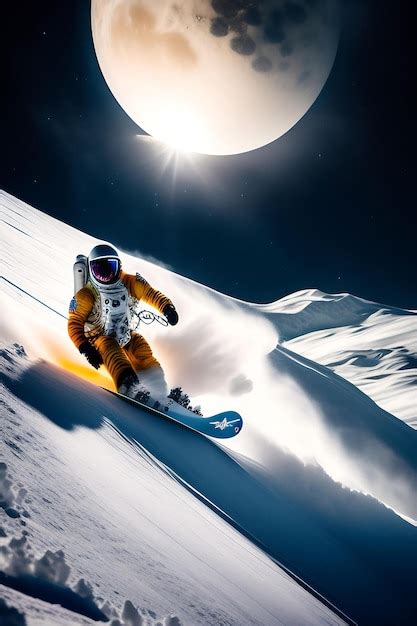 Premium Photo Astronaut Snowboarding On The Moon Action Space Shot Nasa Snow Sports