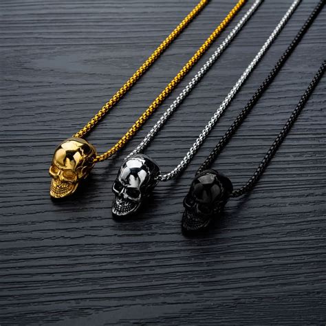 Skull Titanium Necklace Gothic Skeleton Pendant Necklace Mens Accessories Punk Jewelry T