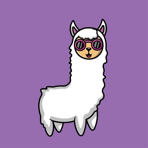 Cute Llama Alpaca Wearing Glasses Cartoon Vector Icon Illustration