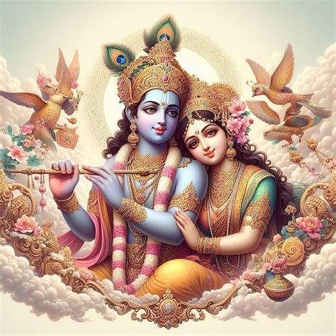 premium photo photo  mural beautiful love  radha krishna
