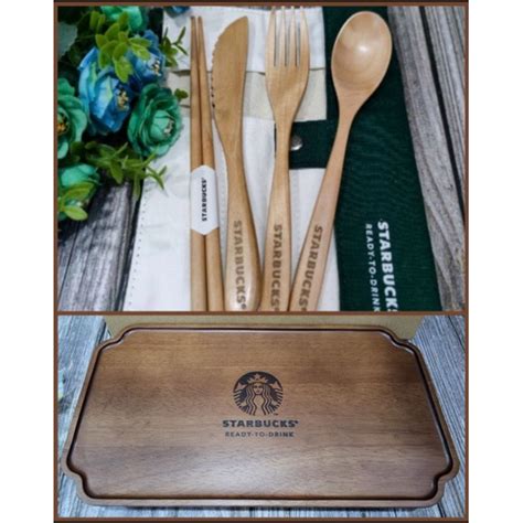 Starbucks Wooden Cutlery Set And Wooden Tray Shopee Philippines