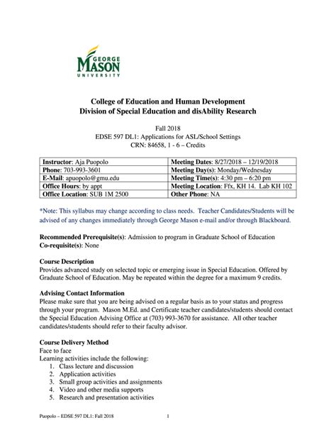 Fillable Online George Mason University College Of Cehd Gmu Edu