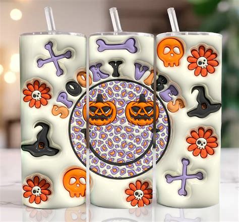 D Spooky Vibes Inflated Tumbler Wrap Retro Fall Puffy Tumbler