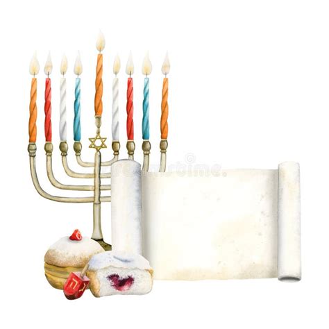 Happy Hanukkah Horizontal Banner With Stars Of David Menorah Candles