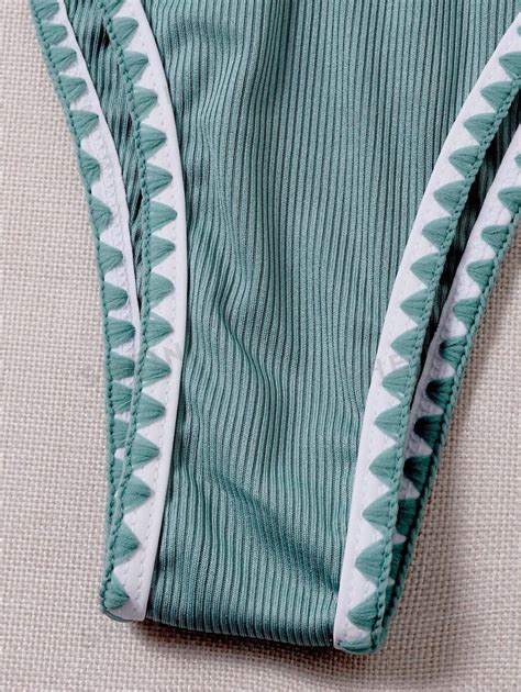 SHEIN Swim Bañador bikini con cordón lateral con puntada de canalé Moda de Mujer SHEIN México