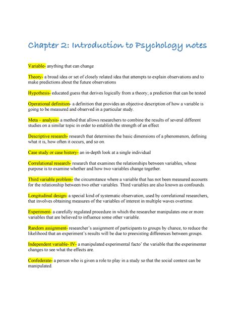 Chapter 2 Psychology Notes Chapter 2 Introduction To Psychology Notes Variable Anything That