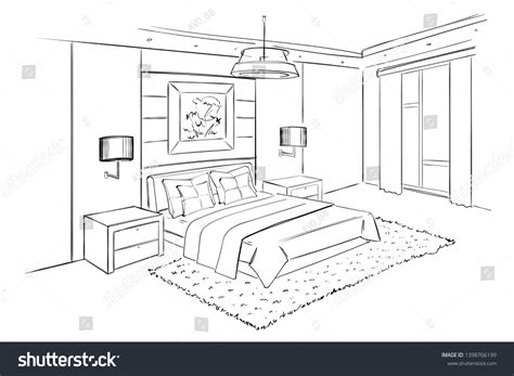 Vector Interior Sketch Design Bedroom Stock Vector (Royalty Free ...