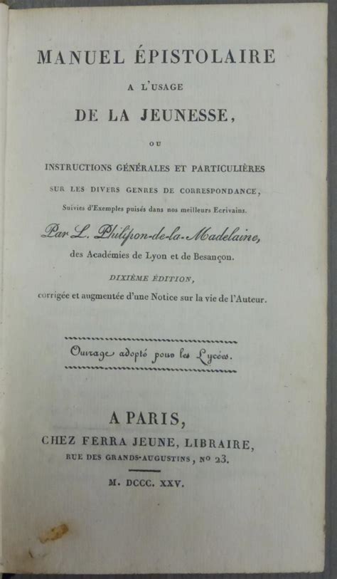 Manuel épistolaire à l usage de la jeunesse ou Instructions générales