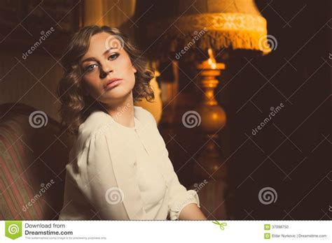 Attractive Blonde Woman Dramatic Portrait In Luxurious Room Beautiful Film Noir Woman Beautiful
