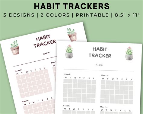 Habit Tracker Printable Garden Themed Habit Tracker Succulent Planner