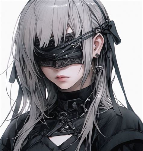 An Anime Character With Grey Hair And Blindfolds